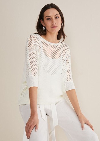 Phase Eight Sophie Honeycomb Tape Knitwear White Australia | VF6957423